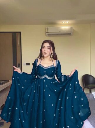 designer faux georgette anarkali pant dupatta set for women rjposhak