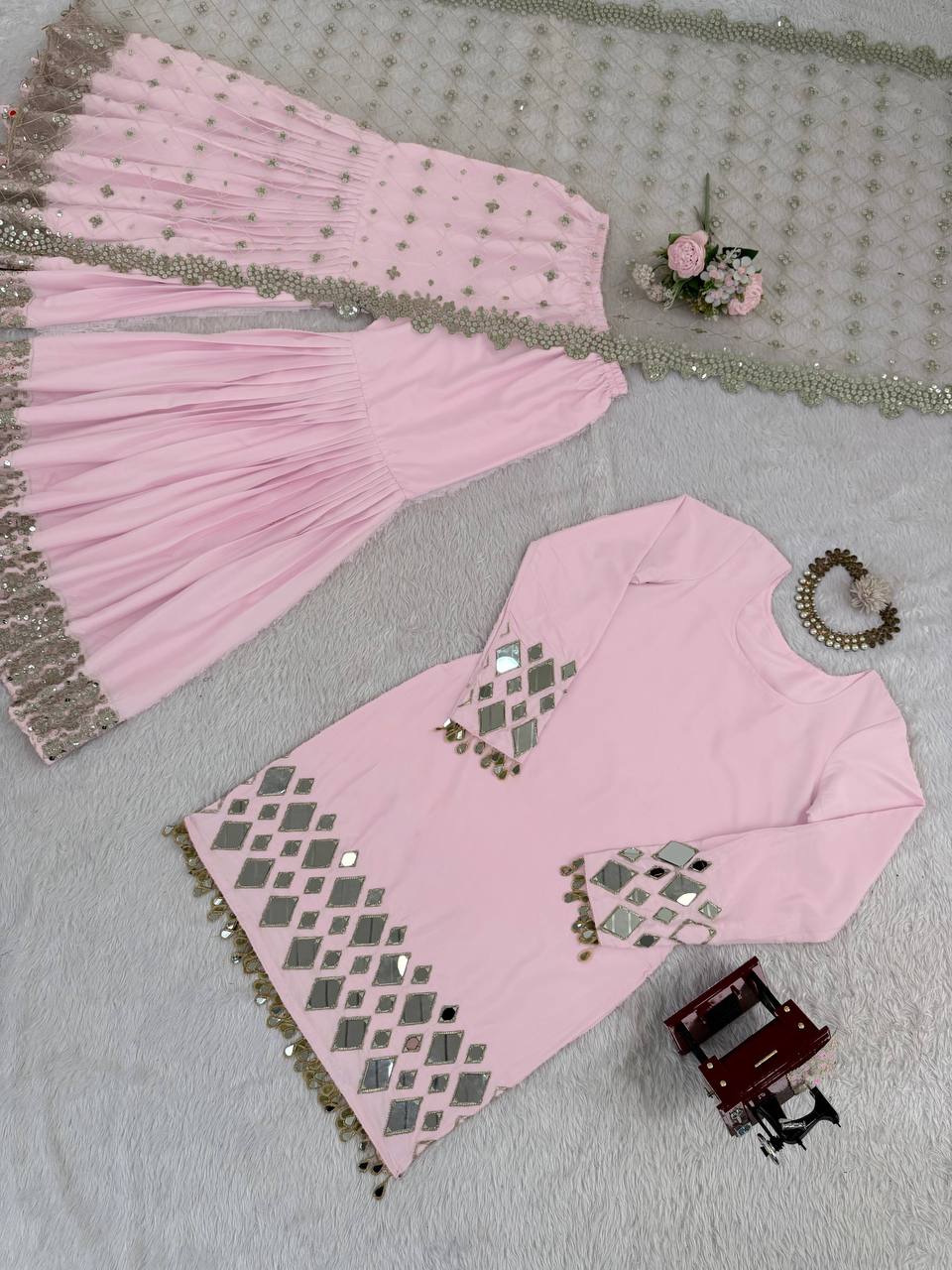 photo_1_2026-03-13_11-18-52 Designer French Crepe Sharara Suit Set with Mirror Work Dupatta – Party Wear for Women | RjPoshak