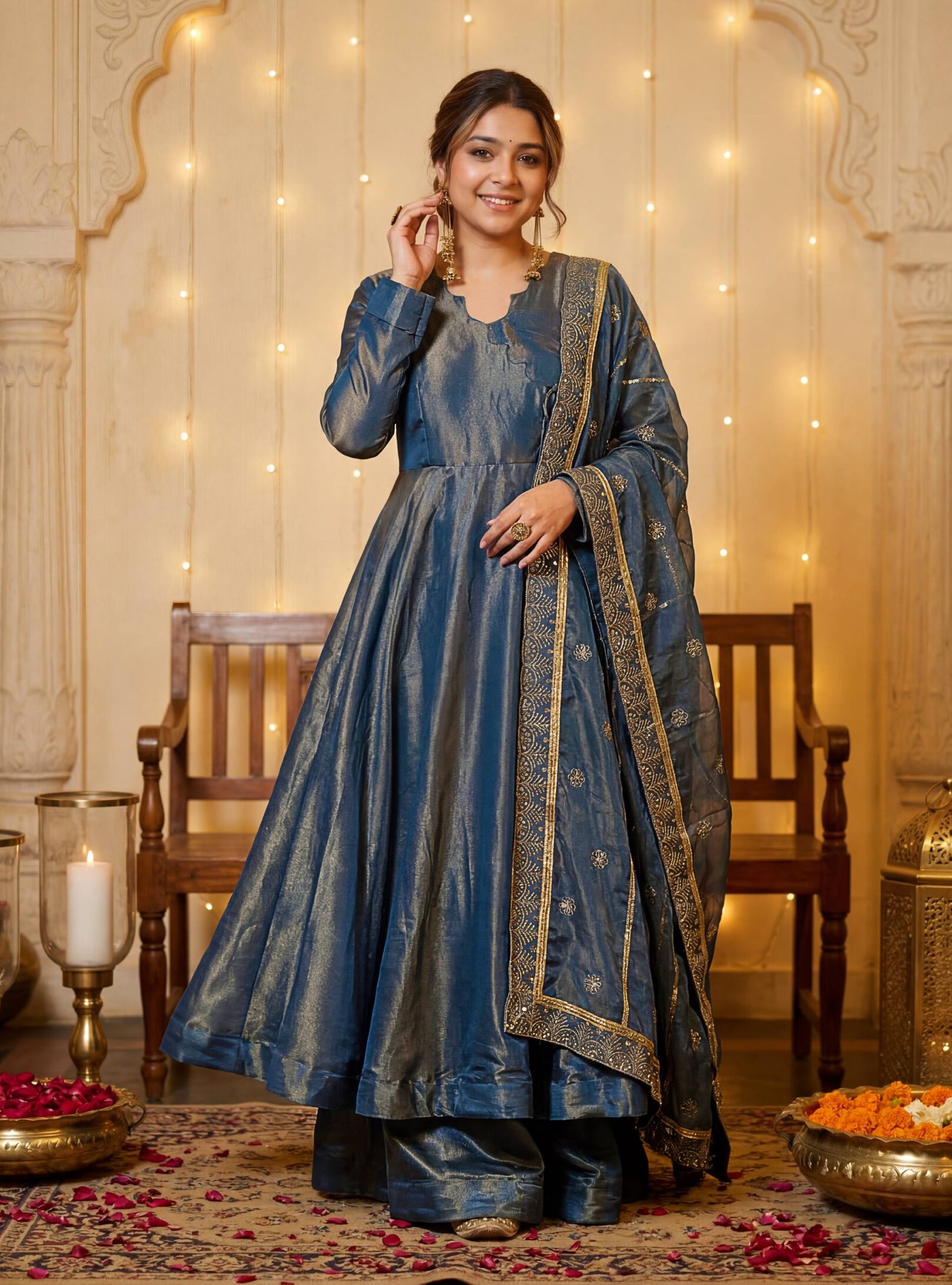 photo_1_2026-03-15_17-08-13 Designer Anarkali Gown with Dupatta and Bottom – French Moss Fabric Party Wear | RjPoshak