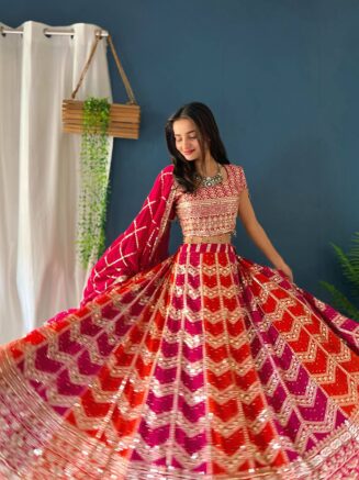 Home 22 Designer Faux Georgette Lehenga Choli with Zari Sequins & Stone Work – Wedding Party Wear | RjPoshak