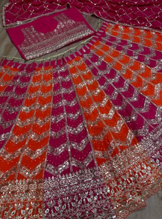 Designer Faux Georgette Lehenga Choli with Zari Sequins & Stone Work – Wedding Party Wear | RjPoshak