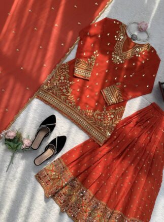 Buy Designer Sharara Set in Orange with Sequins Work – Faux Georgette Party Wear | RjPoshak
