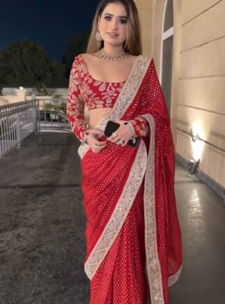 Designer Faux Georgette Saree with Thread and Sequins Work – RjPoshak