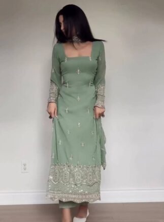 Online Faux Georgette Suit Set with Dupatta – Designer Party Wear for Women | RjPoshak