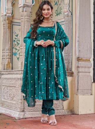 Buy Fendi Silk Suit Set with Dupatta for Women – Designer Party Wear Suit | RjPoshak