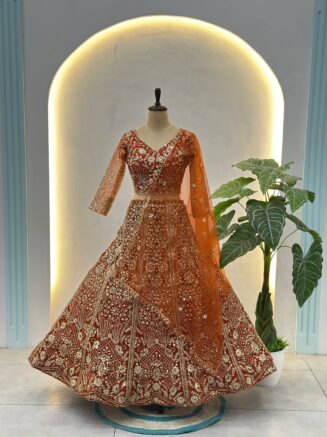 Buy Butterfly Net Lehenga Choli with Sequins & Coding Embroidery – Designer Wedding Lehenga for Women | RjPoshak