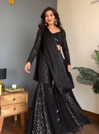 Designer Faux Georgette Choli Sharara Dupatta Set for Women – RjPoshak