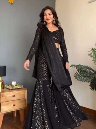 Designer Faux Georgette Choli Sharara Dupatta Set for Women – RjPoshak