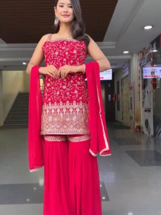 designer faux georgette sharara suit set for women