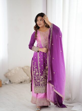Designer Shaded Chinon Silk Plazzo Suit Set for Women | Party -RjPoshak