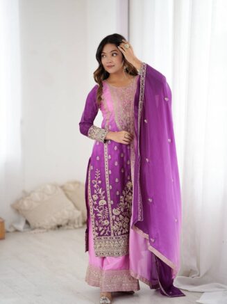 Designer Shaded Chinon Silk Plazzo Suit Set for Women | Party -RjPoshak