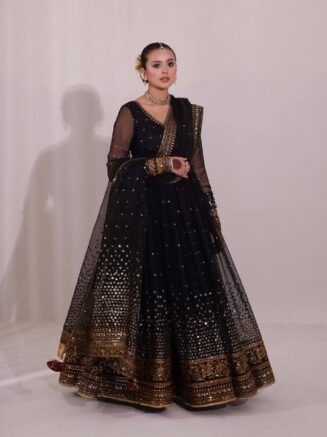 Designer Butterfly Net Anarkali Suit Set with Dupatta – Thread Sequins Party Wear | RjPoshak