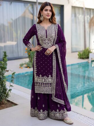 Online Pakistani Sharara Suit for Women | Festive Wear-RjPoshak - Wine, XL