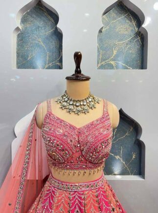 RjPoshak Designer Faux Georgette Lehenga Choli with Mirror Work for Women