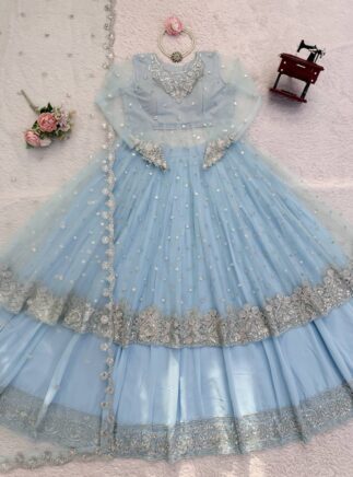 Designer Faux Georgette Gown Lehenga Set with Dupatta – RjPoshak