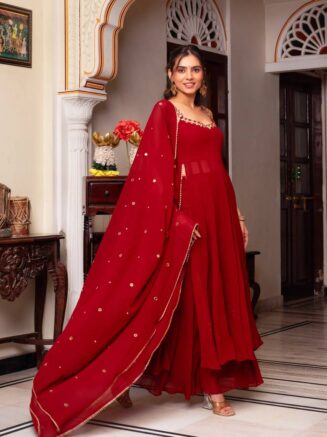 Buy Online Designer Faux Georgette Plazo Set with Mirror Work Dupatta – Party Wear | RjPoshak