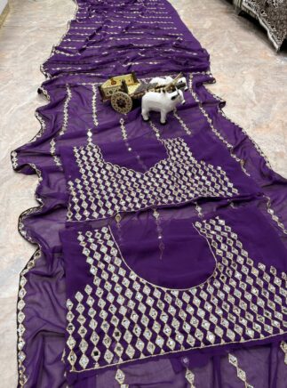 Buy Online Purple Faux Georgette Mirror Work Saree- RjPoshak