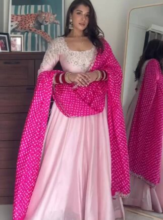 Buy Natural Crepe Silk Gown Set with Dupatta-RjPoshak