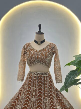 Online Rust Orange Designer Lehenga Choli with Dupatta- RjPoshak