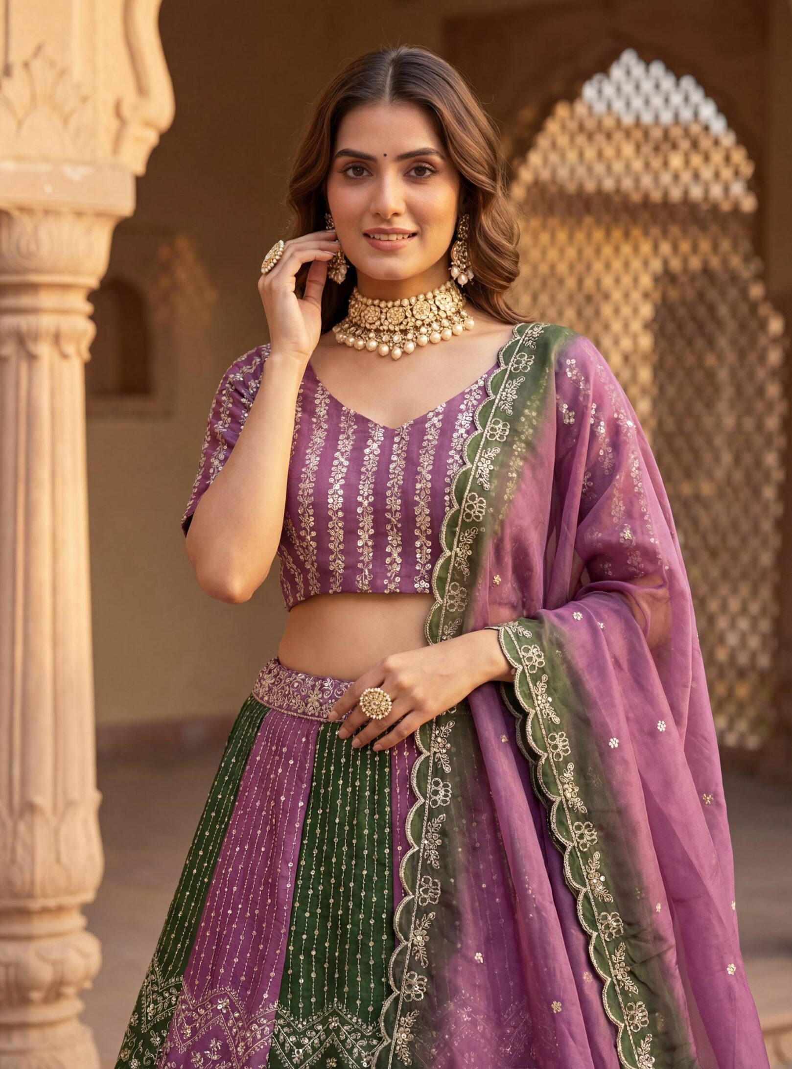 RjPoshak Designer Chinon Lehenga Choli with Sequins Embroidery for Women