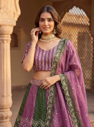 RjPoshak Designer Chinon Lehenga Choli with Sequins Embroidery for Women