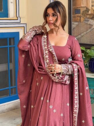 Home 23 Designer Mul Chanderi Silk Gown with Pant Set – RjPoshak