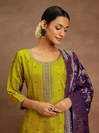 Buy Mustard Kurta Pant Dupatta Set for Women – Art Silk Designer Ethnic Wear | RjPoshak