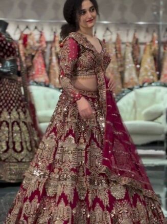 Buy Butterfly Net Lehenga with Flare & Sequins Work – Designer Wedding Lehenga for Women | RjPoshak