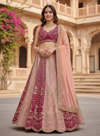 RjPoshak Designer Faux Georgette Lehenga Choli with Mirror Work for Women