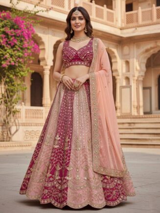 RjPoshak Designer Faux Georgette Lehenga Choli with Mirror Work for Women