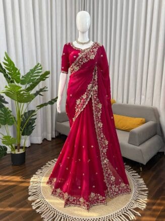 Buy Online Red Designer Fendy Silk Saree for Women-RjPoshak
