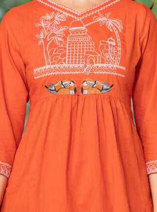 Orange Crepe Embroidered Women Co-Ord Set Kurta Pant – RjPoshak