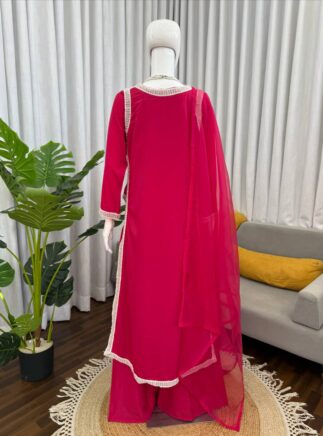 Buy Natural Crepe Suit Set with Organza Dupatta for Women | Designer Kurta Palazzo Set | RjPoshak