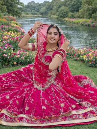 Home 24 Rani Cherry Colour Heavy Flair Trending Vintage Rajputi Poshak