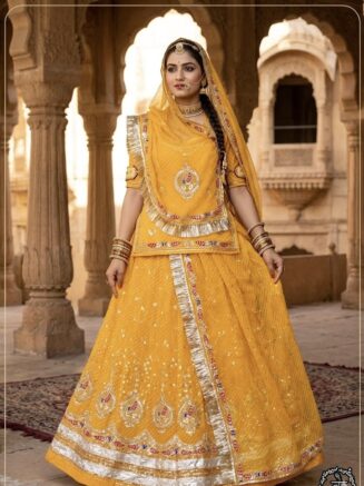 Home 23 Yellow Colour Heavy Flair Trending Vintage Rajputi Poshak