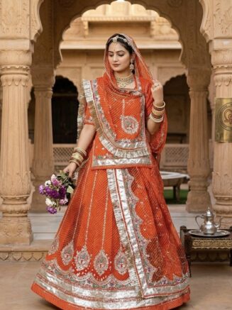 Home 22 Orange Colour Heavy Flair Trending Vintage Rajputi Poshak
