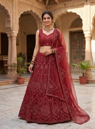 RjPoshak Butterfly Net Lehenga Choli with Sequins Work