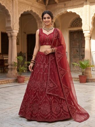 RjPoshak Butterfly Net Lehenga Choli with Sequins Work