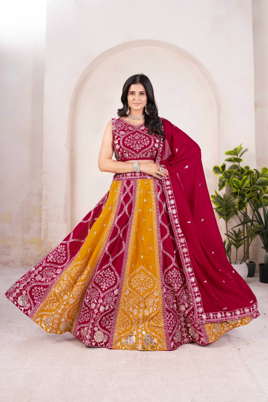 photo_1_2026-04-01_06-58-15 RjPoshak Vichitra Silk Lehenga Choli with Sequins Embroidery | Bridal & Wedding Wear