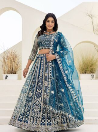 jPoshak Designer Butterfly Net Lehenga Choli with Sequins Embroidery | Wedding & Party Wear Lehenga