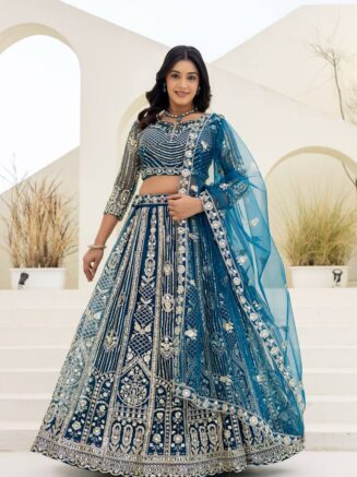 jPoshak Designer Butterfly Net Lehenga Choli with Sequins Embroidery | Wedding & Party Wear Lehenga