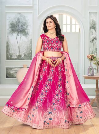 Pink Designer Lehenga Choli for Women – Chinon Silk Embroidered Festive Wear | RjPoshak