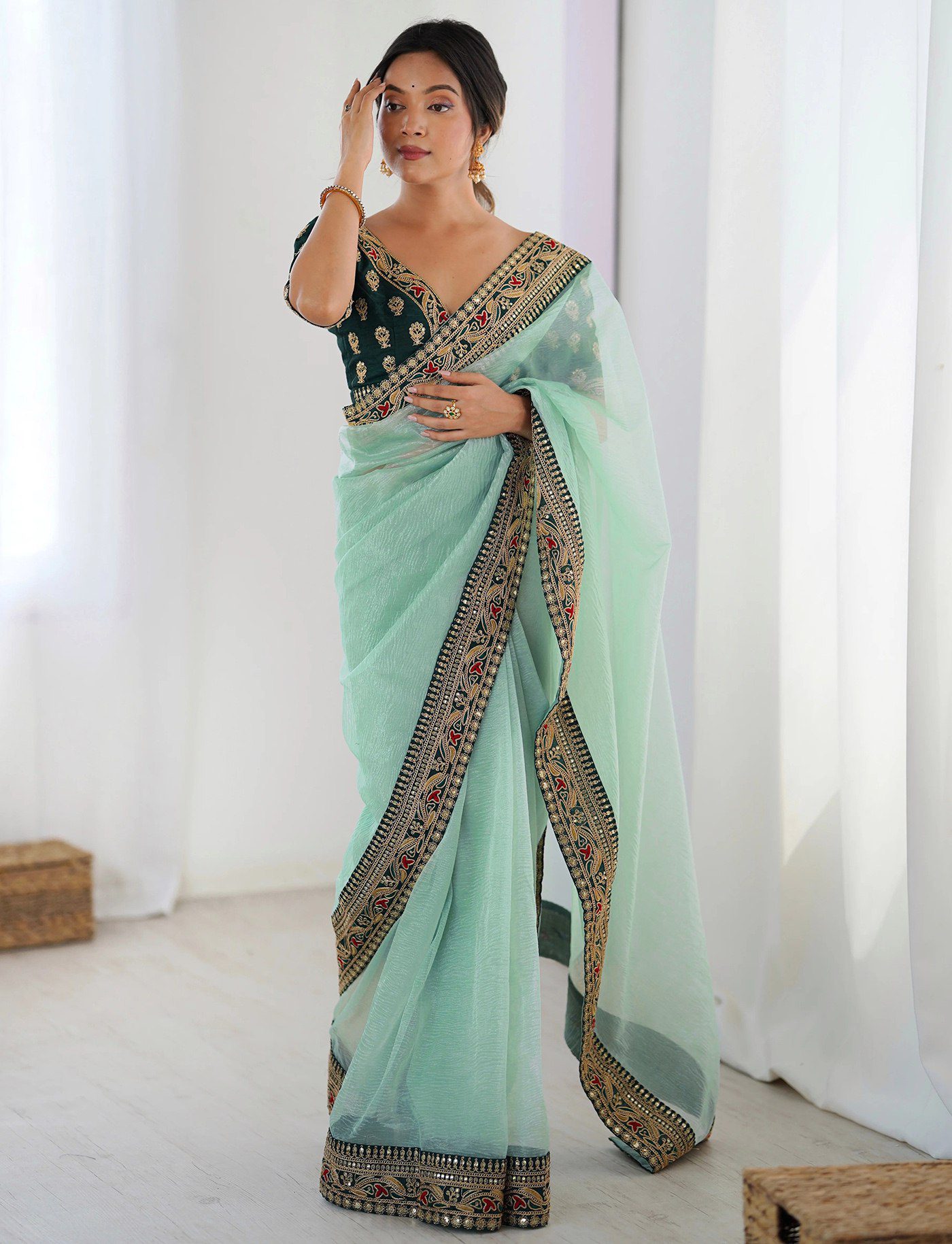photo_1_2026-04-02_21-47-41 Sky Blue Net Saree with Blouse – Embroidered Wedding Wear Saree | RjPoshak