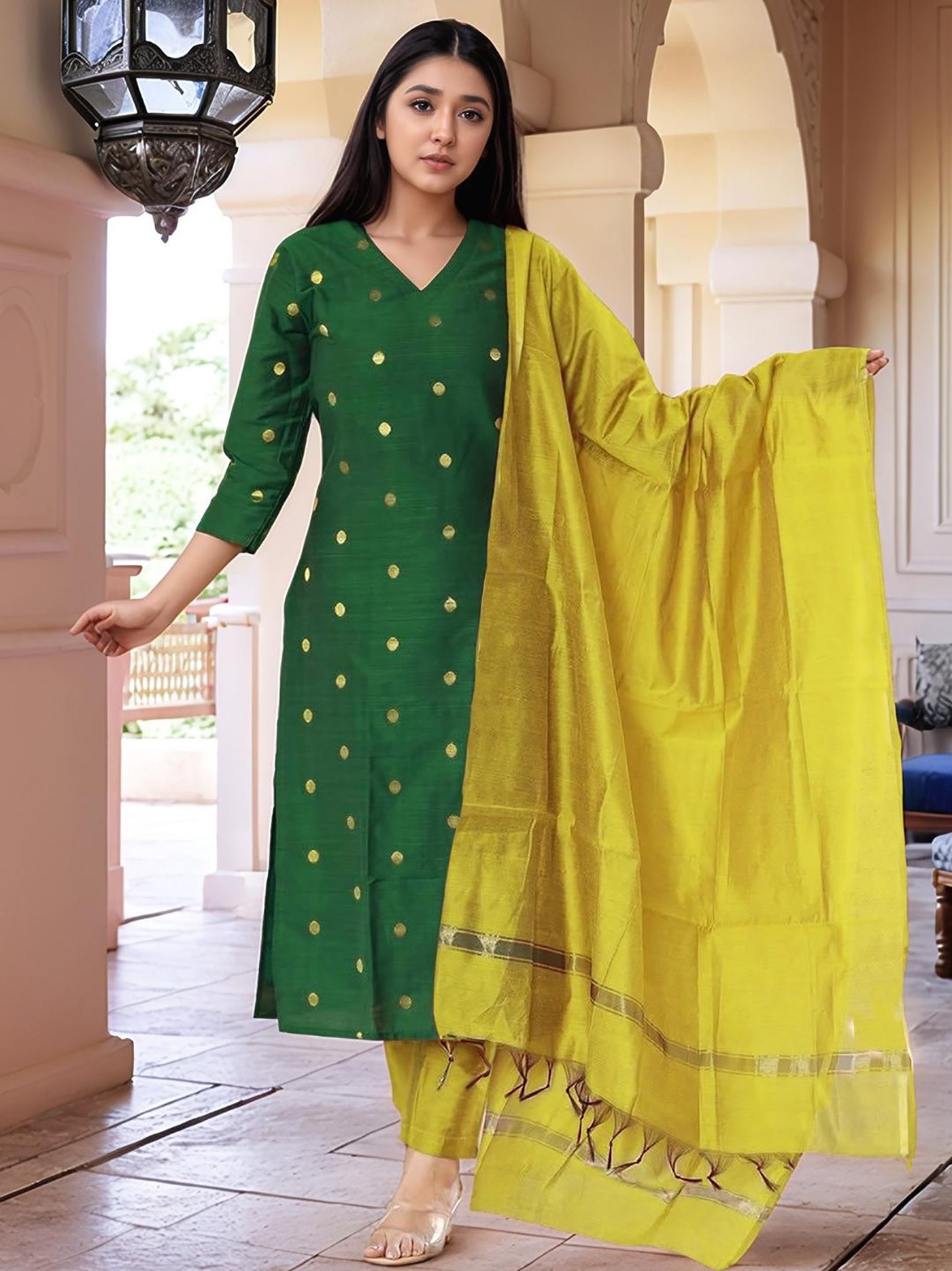 photo_1_2026-04-11_20-45-59 RjPoshak Green Appy Suit Set – Art Silk Jacquard Weaving Kurta Pant Dupatta | Festive & Party Wea