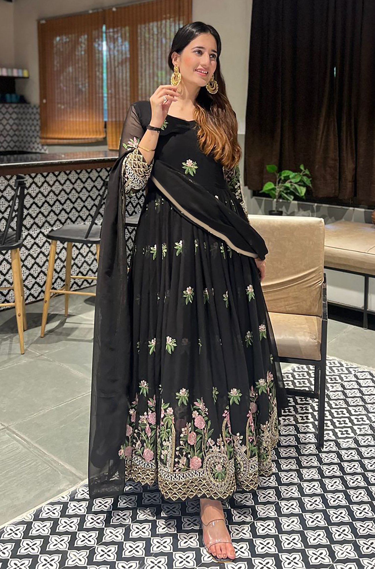 photo_1_2026-04-11_21-29-27 RjPoshak Black Anarkali Gown with Dupatta – Georgette Embroidered Party Wear Long Dress