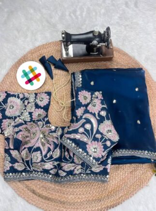 Designer Satin Silk Saree – Sequins Embroidered Party Wear Saree with Banglori Blouse RjPoshak