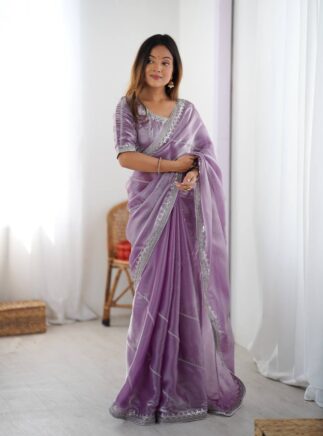 Designer JMC Silk Saree – Thread & Sequins Embroidered Party Wear Saree RjPoshak