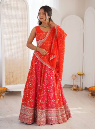 Faux Georgette Lehenga Choli with Dupatta for Women | Designer Embroidered Festive Lehenga | RjPoshak