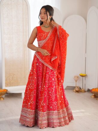 Faux Georgette Lehenga Choli with Dupatta for Women | Designer Embroidered Festive Lehenga | RjPoshak