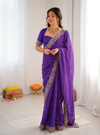 Faux Georgette Embroidered Bandhani Saree with Blouse for Women | RjPoshak